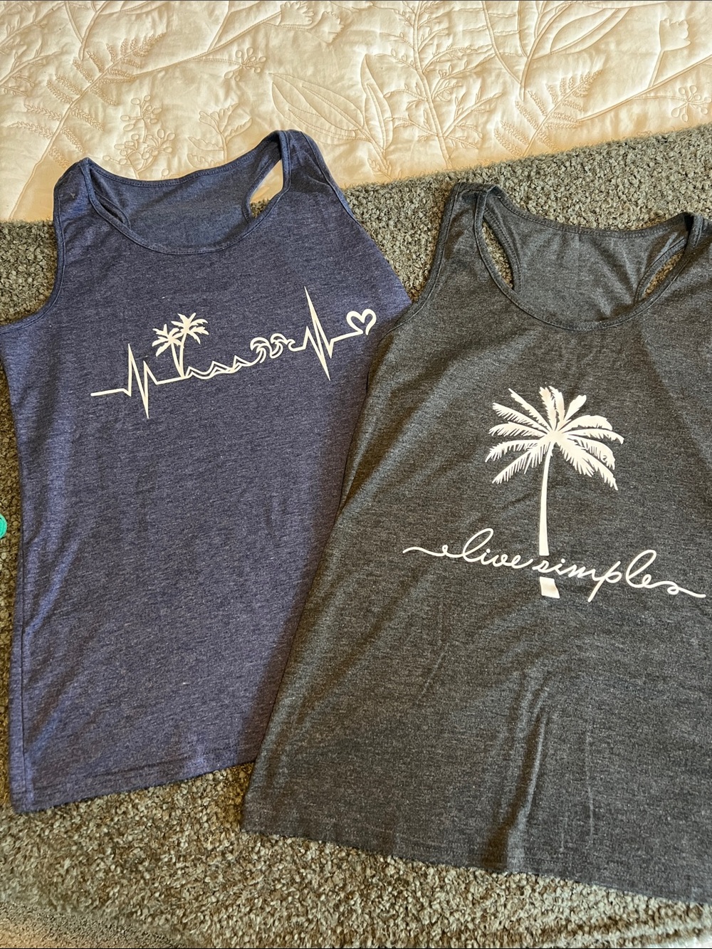 Palm Graphic Racerback Tank Tops - Navy & Charcoal